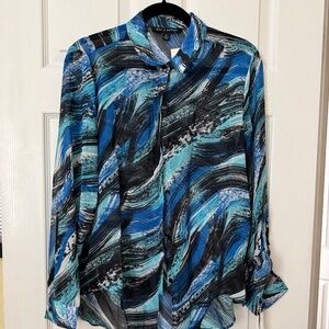Zac and Rachel Blouse shades of blue.  tie waist size XL